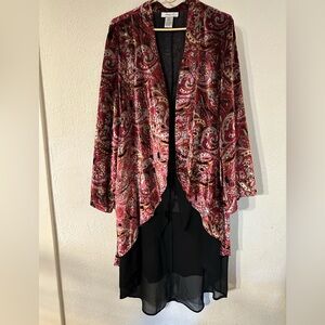 Anis. A Kimono Duster Velvet Burnout Paisley Print Chiffon Asymmetrical Hem Sz M
